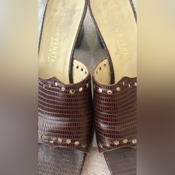 Bottega Veneta Brown Leather Square Mules Spec Edition VTG sz 8 Scalloped Edge - Picture 12 of 17